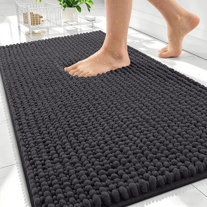 OLANLY Thick Bathroom Rugs 30x20, Extra Soft Absorbent Chenille Bath Rugs, Rubber Backing, Machine Wash Dry, Bath Mats for Bathroom Floor, Tub and Shower, Home Decor Accessories, Dark Grey