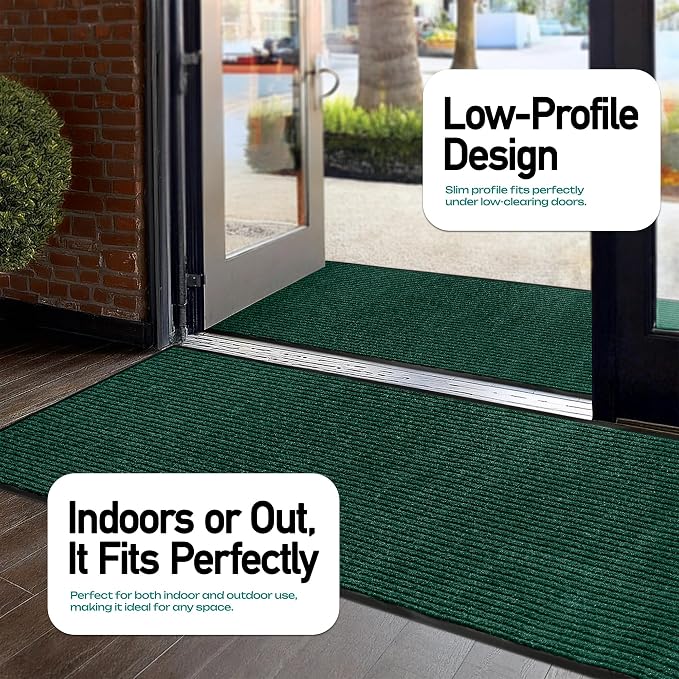 MaxMat® Oversized Rubber Door Mat - Heavy Duty, Waterproof, Low-Profile, Easy to Clean, Commercial Floor Mat (4 x 16 Feet, Green, MXM-RIB0316BK)