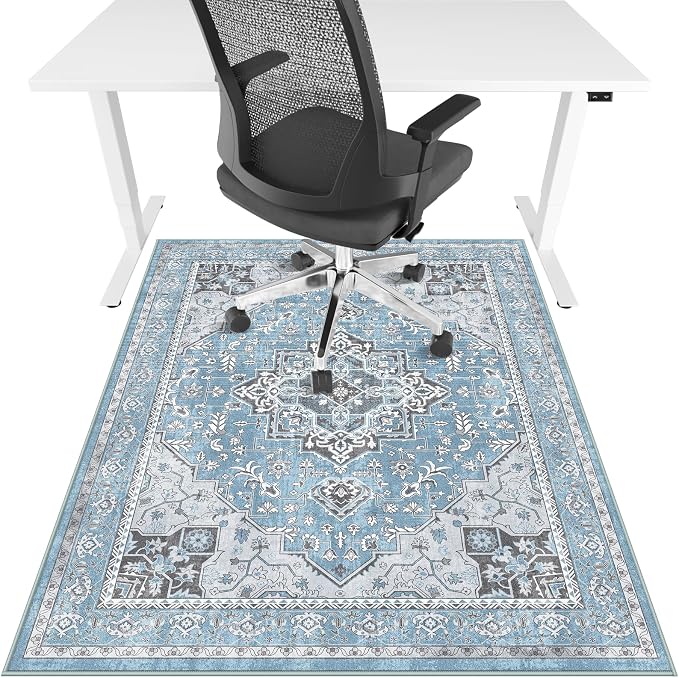 Office Chair Mat for Hardwood Floor & Tile Floor,36"X 48" Heavy Duty Desk Chair Mat for Hard Floors, Under Desk Rug for Rolling Computer Chair,Anti Slip,Low Pile Carpet Floor Protector-Blue
