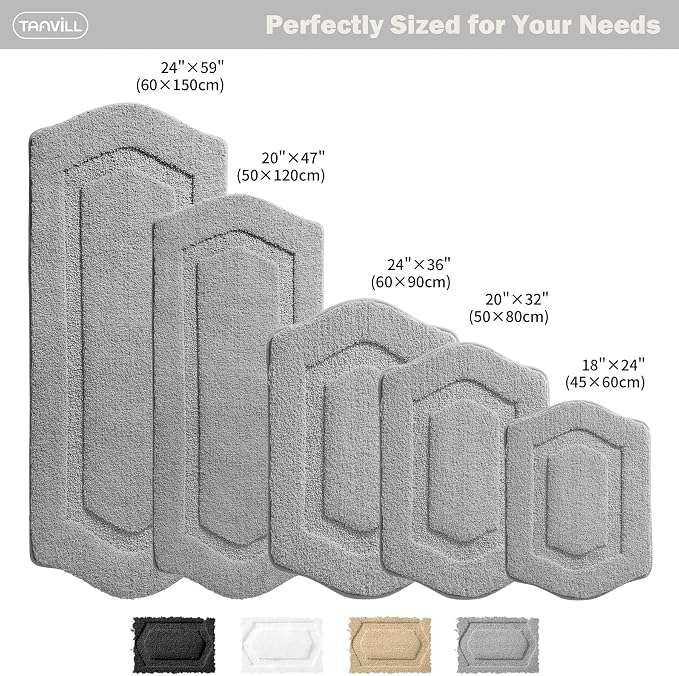 Bathroom Rug Mat, Extra Soft Absorbent Washable Bath Rug, Non-Slip Bath Mats for Bathroom, Tub and Shower, Grey, 18×24
