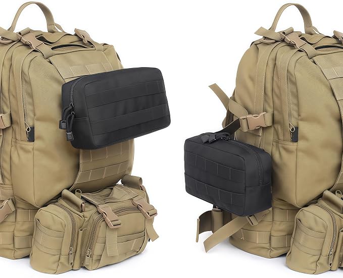 2 Pack Tactical Molle Admin Pouch with US Flag Patch and Keychain - Utility Laser Cut Tactical EDC Tool Pouch Bag Horizontal Modular Pouches Utility Tool Pouch