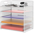 Supeasy 5 Trays Paper Organizer Letter Tray with Handle-Mesh Desk File Holders, Paper Sorter Desk Organizer for Office, Home, Classroom or School, White