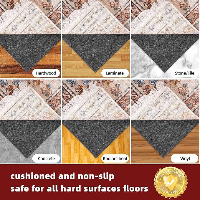 BAGAIL Felt and Natural Rubber Backing Rug Pads 1/8” Thick, Round 8 Feet Non Slip Rug Gripper Keep Rugs in Place, Under Area Rug Protective Cushioned Pads, Carpet Runners, Hardwood Floors Protection