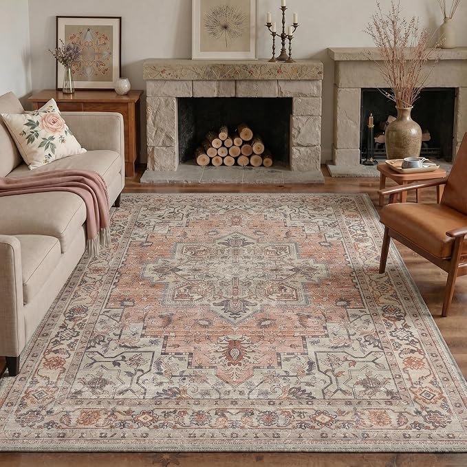 GENIMO Kitchen Rug Sets of 2, Non-Slip Washable Low-Pile Kitchen Mats for Floor, Waterproof Kitchen Runner Rug, for Hallway, Laundry, Sink, Entryway, Bathroom, 20"x32"+20"x48", Taupe Red