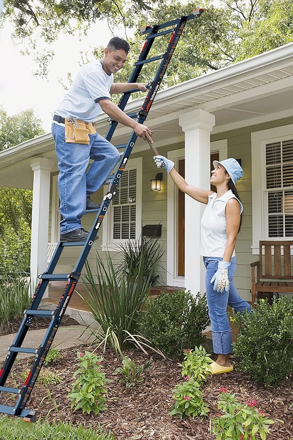 LANBITOU Ladder, A Frame 4 Step Ladder Extension, 14 FT Anti-Slip Multi Position Ladder, Storage Folding Ladder, 300 lbs Security Load Telescoping Aluminum Ladders for Stairs Home Indoor Outdoor Roof