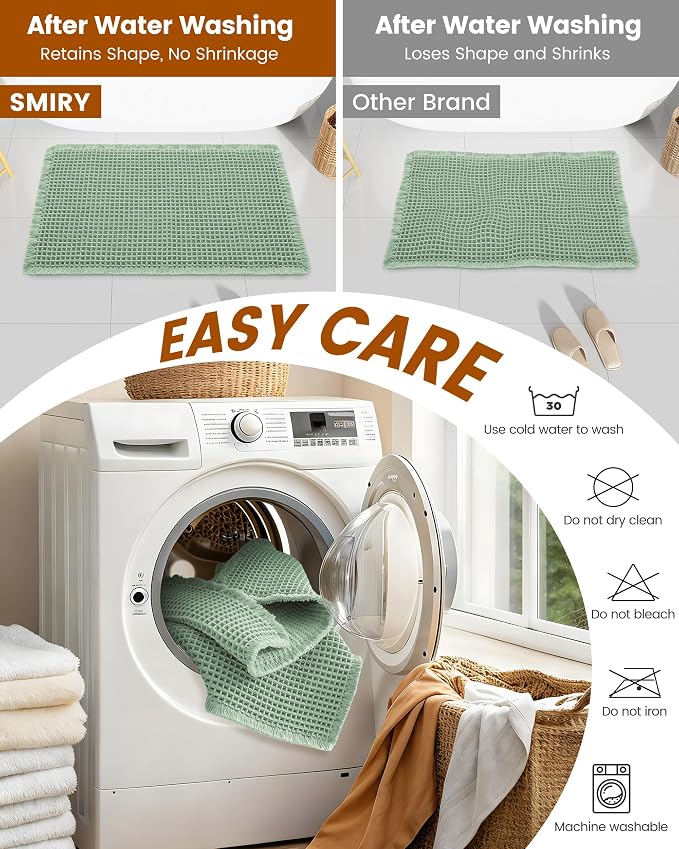 Smiry Waffle Bath Mat 47x24, Extra Soft Absorbent Bathroom Rugs, Non Slip Machine Washable Quick Dry Bath Rugs for Bathroom Floor, Tub, Shower, Home Decor Accessories, Sage Green