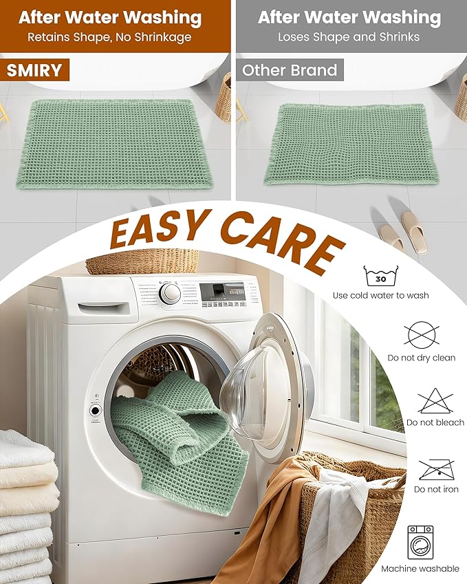 Smiry Waffle Bath Mat 30x18, Extra Soft Absorbent Bathroom Rugs, Non Slip Machine Washable Quick Dry Bath Rugs for Bathroom Floor, Tub, Shower, Home Decor Accessories, Sage Green