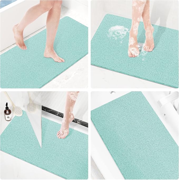 Shower Mat Bathtub Mat Non-Slip,47x16 inch, Soft Tub Mat with Drain,PVC Loofah Bath Mat (Phthalate Free) for Tub and Bathroom,Quick Drying,Green