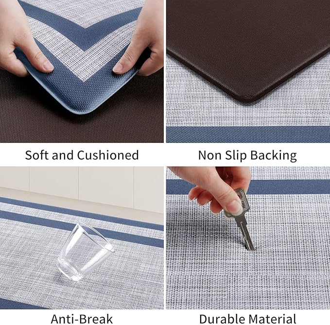 Mattitude Kitchen Mats Set of 2 Cushioned Rugs Anti-Fatigue Mats for Kitchen Floor,Waterproof Non-Slip Mats and Rugs Set for Office,Floor,Laundry 17.3"×29"+17.3"×59",Blue