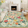 DUKINO 6x9 Area Rug, Floral Rugs for Living Room, Lightweight Non Slip Washable Rug, Indoor Low Pile & Non-Shedding Boho Design Rugs for Bedroom, Living Room, Dining Room, Green