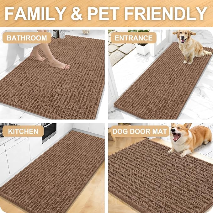 OLANLY Bathroom Rug Mat 40x32, Thick Soft and Absorbent Chenille Bath Mat, Non-Slip Rubber Backing, Machine Washable Quick Dry Bath Rugs for Tub Shower Floor, Home Decor Accessories, Mocha