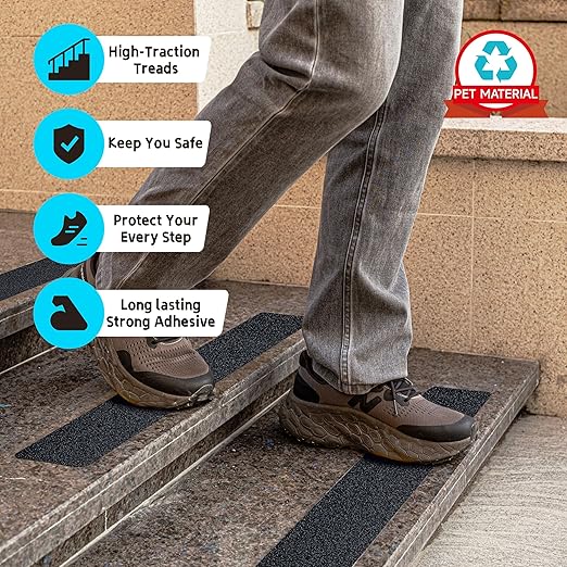 LifeGrip Anti Slip Traction Treads (15-Pack), 6 inch X 32 inch, Best Grip Tape Grit Non Slip, Outdoor Non Skid Tape, High Traction Friction Abrasive Adhesive for Stairs Step, Black