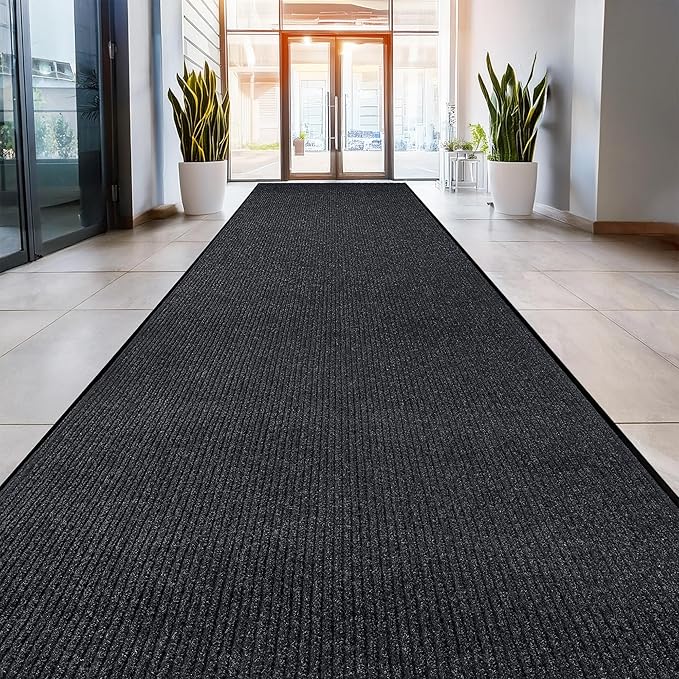 Durable Rubber Door Mat - Heavy Duty, Indoor/Outdoor, Easy Clean, Waterproof, Low-Profile Mat for Entry, Patio, Garage - Stylish (Charcoal, 16' x 3' (Mud Trapper))