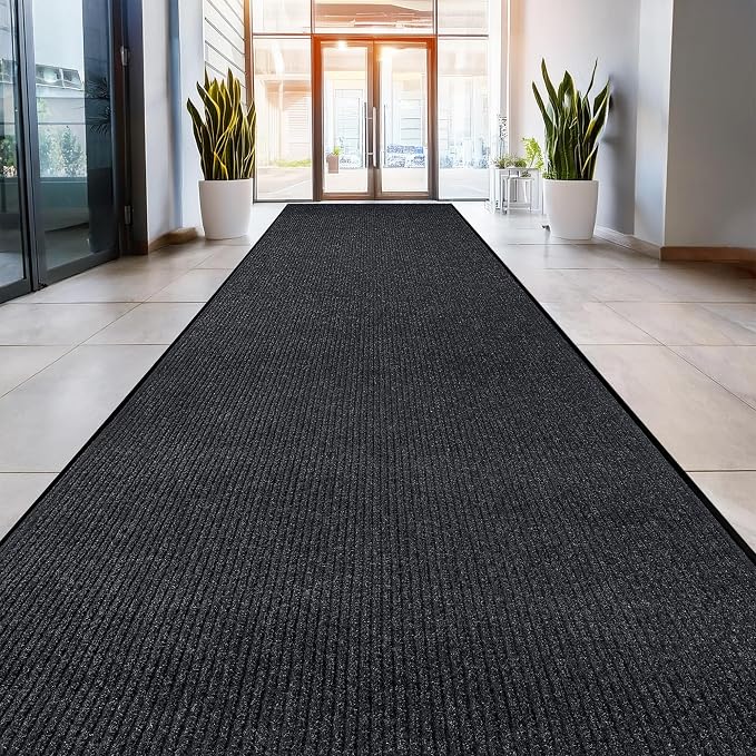 MaxMat® Oversized Rubber Door Mat - Heavy Duty, Waterproof, Low-Profile, Easy to Clean, Commercial Floor Mat (4 x 16 Feet, Charcoal, MXM-RIB0316BK)