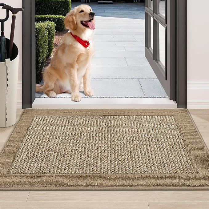 BEQHAUSE Indoor Door Mat 24" x 36", Dirt Trapper Door Mats Non-Slip Entryway Rugs Washable, Resist Dirt Absorbent Welcome Mat, Low Profile Floor Mats for Front Back Door and Entryway, Beige