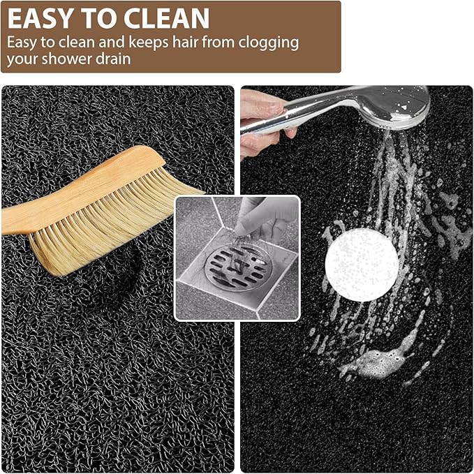 Extra Large Non Slip Shower Mat: 39.4x27.5 inch Loofah Shower Mat for Inside Shower with Drain Hole in Middle, Soft PVC Anti-Slip Shower Stall Mats for Bathroom,Wet Area, Quick Drying
