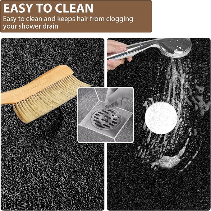 Extra Large Non Slip Shower Mat: 59x35.4 inch Loofah Shower Mat for Inside Shower with Drain Hole in Middle, Soft PVC Anti-Slip Shower Stall Mats for Bathroom,Wet Area, Quick Drying