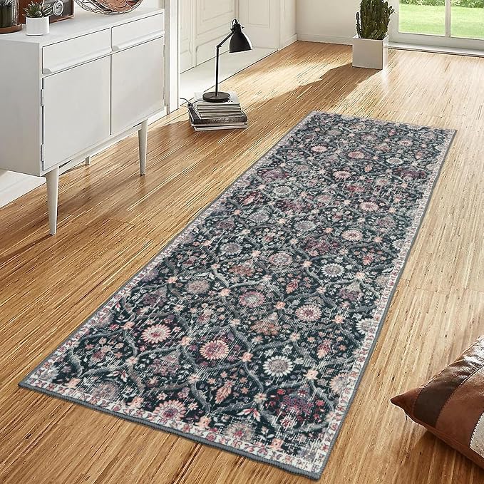 Lahome Moroccan Hallway Rug, 2'5''x8' Kitchen Runner Rugs Non Skid Washable Runners for Hallways, Ultra-Thin Oriental Carpet for Entryway Laundry Room Bedroom Bathroom Elise, Black/Multi
