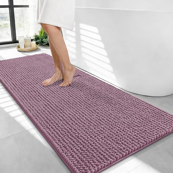 OLANLY Thick Bathroom Runner Rugs 44x24, Extra Soft Absorbent Chenille Bath Rugs, Rubber Backing, Machine Wash Dry, Long Bath Mats for Bathroom Floor, Tub and Shower, Home Decor Accessories, Deep Plum