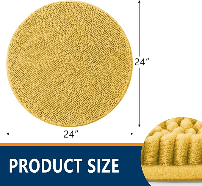 Smiry Luxury Chenille Round 24x24, Extra Soft and Absorbent Shaggy Bathroom Mat Rugs, Machine Washable, Non-Slip Plush Carpet for Tub, Shower, and Bath Room, Yellow