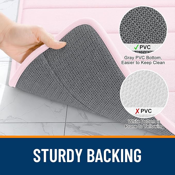 OLANLY Memory Foam Long Bathroom Rugs Runner 59x20, Super Soft Absorbent Bath Mat, Quick Dry, Machine Washable Shower Floor Rugs, Bathmat Carpet, Bathroom Home Decor Accessories, Pink