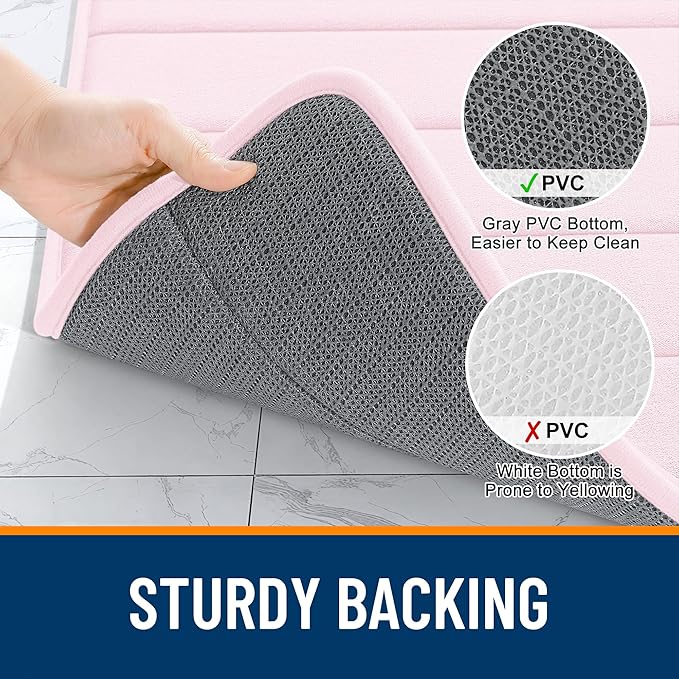 OLANLY Memory Foam Bath Mat 34x21, Super Soft Absorbent Bathroom Rugs, Quick Dry, Machine Washable Shower Floor Rugs, Bathmat Carpet, Bathroom Home Decor Accessories, Pink