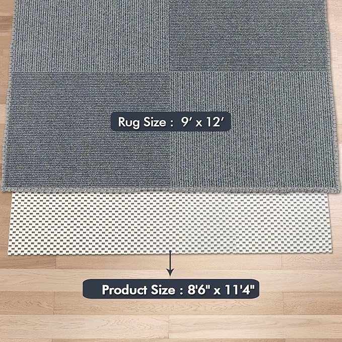 Non Slip Area Rug Pads Non Skid Rug Gripper 9x12 Feet Extra Thick Pad Anti-Slip Carpet Rug Mats for Hardwood Surface Floors, Keep Rugs Safe and in Place(9 x 12 Ft)