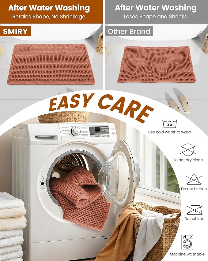 Smiry Waffle Bath Mat 30x18, Extra Soft Absorbent Bathroom Rugs, Non Slip Machine Washable Quick Dry Bath Rugs for Bathroom Floor, Tub, Shower, Home Decor Accessories, Orange