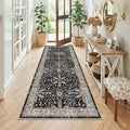 3x7 Washable Non-Slip Kitchen Runner Rug – Soft Low-Pile Stain-Resistant Carpet for Hallway Entryway Bedroom Laundry Room Bathroom – Boho Floral Wide Floor Runner with Rubber Backing (Black,3x7)