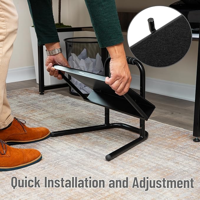 Mind Reader Foot Rest, Under Desk at Work, Ergonomic, Height Adjustable, Office, Metal, Black