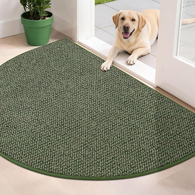 BEQHAUSE Dirt Trapper Door Mat 32" x 48" Half Circle Non-Slip Washable Doormats Entrance Rugs Absorbent Welcome Low Profile Floor Mats for Front Back Door and Entryway, Green