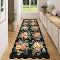DUKINO 3x8 Washable Runner Rug, Soft Indoor Floral Non Slip Long Runner Rug for Hallways, Lightweight & Low Pile Floor Carpet for Kitchen, Entryway, Hallway, Bathroom, Laundry, Bedroom, Black