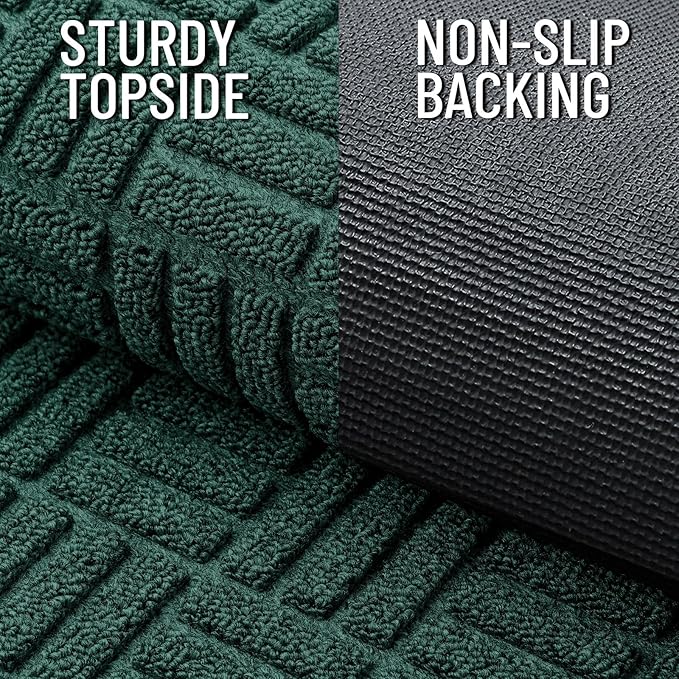 OLANLY Front Door Mat Outside Entrance 59x23, Absorbent, Heavy Duty Sturdy Natural Rubber Doormat Indoor Outdoor, Non-Slip, Stain and Fade Resistant, Low Profile Floor Mat for Entryway, Black Green