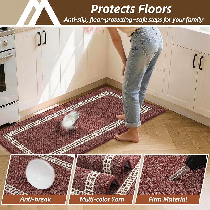COSY HOMEER Kitchen Rugs Non-Slip 20x30/20x48 Inch Thick Polypropylene Standing Mat for Home Machine Washable, Red