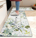 weesire Green Kitchen Rug Anti Fatigue Mats for Kitchen Floor Kitchen Rugs Sage Green Floral Herb Memory Foam Kitchen Mat Cushioned PVC Leather Kitchen Rug Set, 17.3x28+17.3x47 inchs