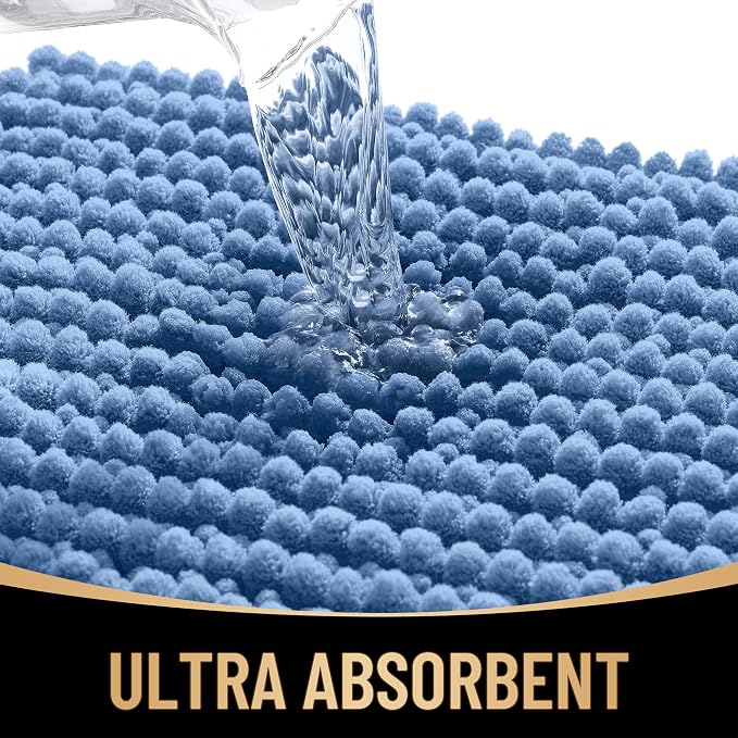 OLANLY Thick Toilet Rugs U-Shaped 24x20, Extra Soft Absorbent Shaggy Chenille Contour Bathroom Rugs for Toilet, Dry Quickly, Machine Washable, Non-Slip Bath Mat, Cornflower Blue