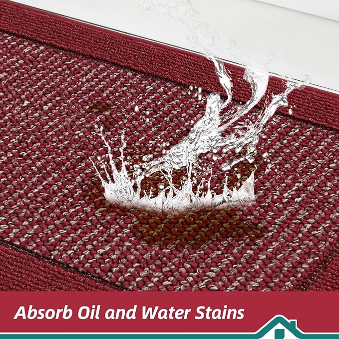 BEQHAUSE Kitchen Rugs and Mats Set of 2 Non-Slip Kitchen Mats for Floor, Absorbent and Stain Resistant Kitchen Runner, Machine Washable Rugs for Kitchen, Laundry & Sink, 24"x36"+24"x60", Red