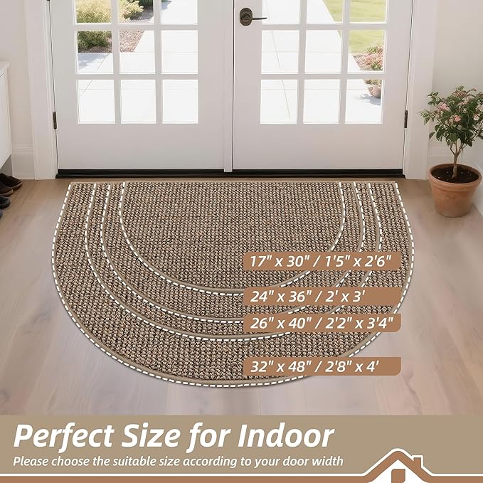 BEQHAUSE Dirt Trapper Door Mat 26" x 40" Half Circle Non-Slip Washable Doormats Entrance Rugs Absorbent Welcome Low Profile Floor Mats for Front Back Door and Entryway, Taupe