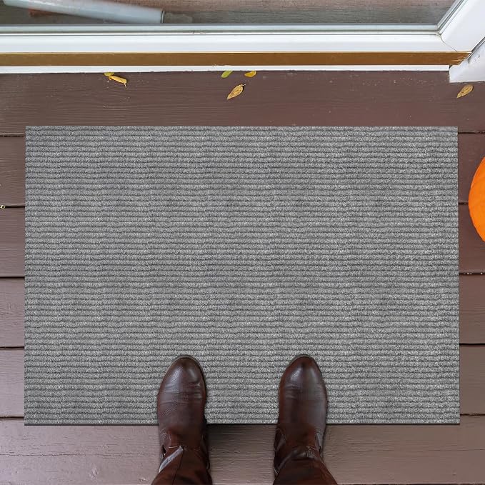 Ottomanson Mud Mat 2' x 2' Entryway Rug - Non-Slip Scraper Doormat for Muddy Paws, Dirt Trapping Indoor/Outdoor Mat for High-Traffic Areas, Kitchen, Garage, Patio, Gray