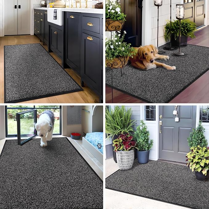 Mibao Front Door Mat Indoor Entrance, 60" x 36", Dirt Trapper Welcome Mat for Outdoor Indoor, Non-Slip Waterproof Doormat, Durable Machine Washable Low Profile Entry Rug for Back Door Outside,Grey