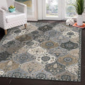 Lahome Moroccan Machine Washable Area Rugs, 4x6 Rug for Living Room Bedroom, Soft Non-Slip Rug Vintage Trellis Ultra-Thin Throw Carpet for Dining Room Office Elise, Grey