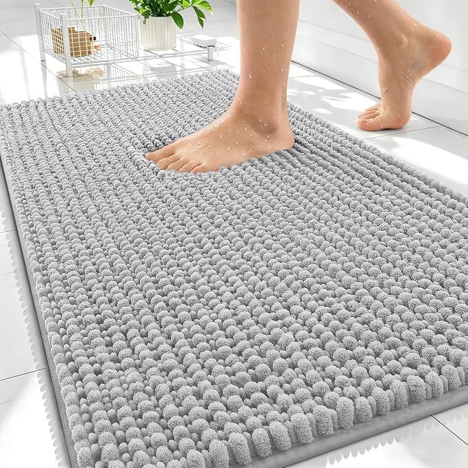 OLANLY Thick Bathroom Rugs 34x21, Extra Soft Absorbent Chenille Bath Rugs, Rubber Backing, Machine Wash Dry, Bath Mats for Bathroom Floor, Tub and Shower, Home Decor Accessories, Light Grey