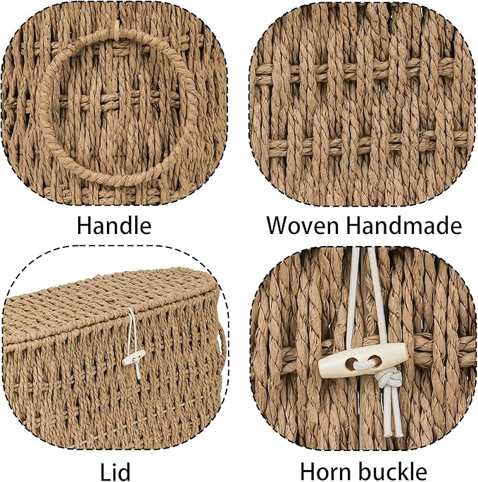 efluky Toilet Paper Storage Basket, Paper Rope Slim Toilet Paper Holder with Lid- Holds Up to 9 Mega Rolls, Home Bathroom Decor Organizer
