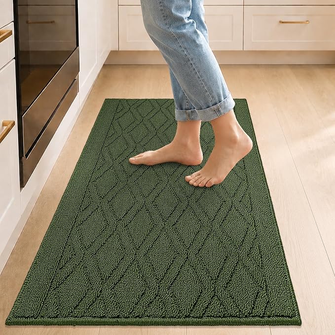 COSY HOMEER Kitchen Rugs 24"x35" Non-Slip Washable Kitchen Mats for Floor Polypropylene Absorbent Kitchen Floor Mat for Kitchen Sink Entryway,Green