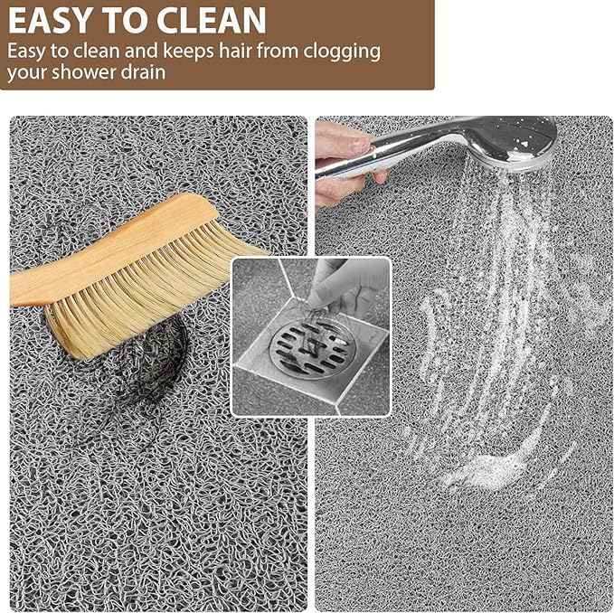 Shower Mat Non Slip: 39.4 x 27.5 Inch Extra Large Shower Mats for Inside Shower with Drain Hole - Soft PVC Loofah Anti Slip Shower Stall Mat for Walk-in Shower and Bathroom, Quick Drying