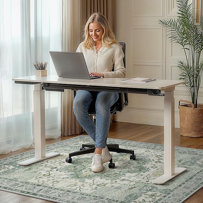 36"x60" Office Chair Mat for Hardwood Tile Floor, Under Desk Carpet Protector for Rolling Computer Chair Mat, Machine Washable Area Rug, Anti-Slip 1/5" Thick Low Pile Thin Vinyl Floor Mat, Green