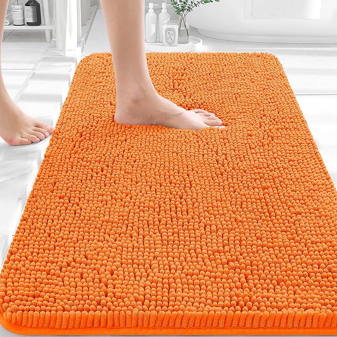 OLANLY Bathroom Rugs 36x24, Extra Soft Absorbent Chenille Bath Rugs, Rubber Backing Quick Dry, Machine Washable Bath Mats for Bathroom Floor, Tub and Shower, Home Decor Accessories, Orange