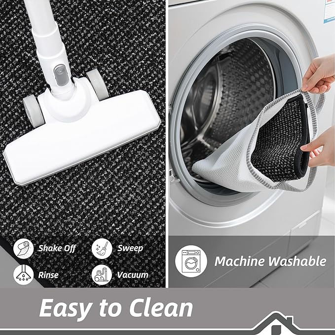 BEQHAUSE Kitchen Rugs and Mats 2PCS, Non-Slip Kitchen Mats for Floor, Absorbent and Stain Resistant Kitchen Runner, Machine Washable Rugs for Kitchen, Laundry & Sink, 20"x32"+20"x48", Black