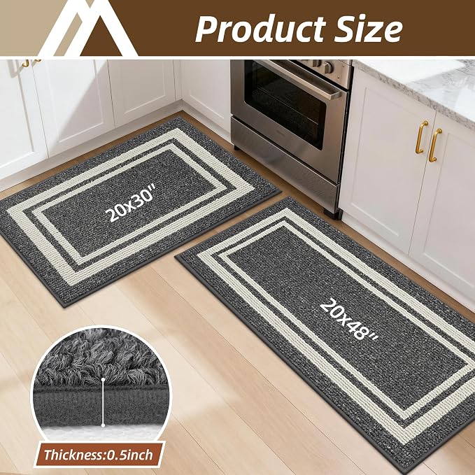 COSY HOMEER Kitchen Rugs Non-Slip 20x30/20x48 Inch Thick Polypropylene Standing Mat for Home Machine Washable, Black Frame