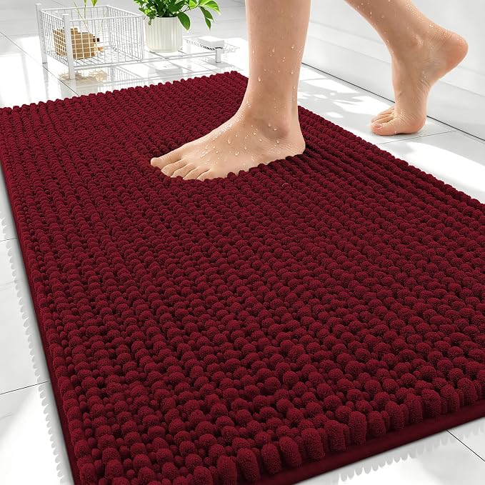 OLANLY Thick Bathroom Rugs 34x21, Extra Soft Absorbent Chenille Bath Rugs, Rubber Backing, Machine Wash Dry, Bath Mats for Bathroom Floor, Tub and Shower, Home Decor Accessories, Burgundy
